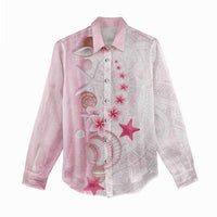 Pink Plumeria Sea Shell Women Casual Shirt Starfish Polynesian Pattern LT01 - Polynesian Pride