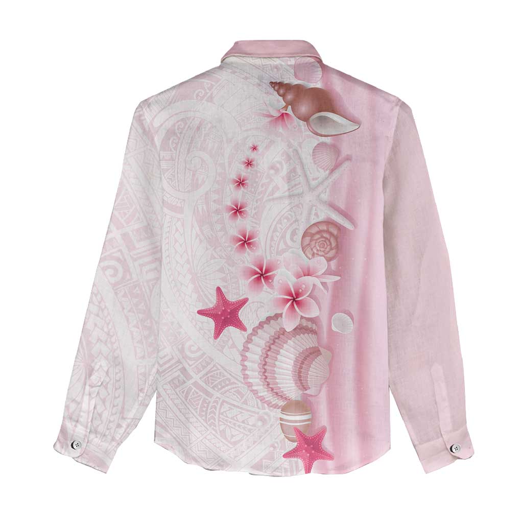 Pink Plumeria Sea Shell Women Casual Shirt Starfish Polynesian Pattern LT01 - Polynesian Pride