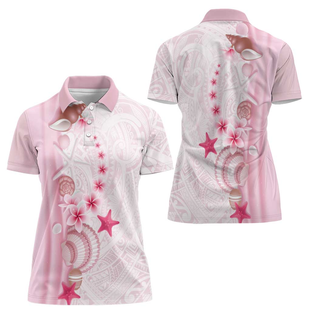 Pink Plumeria Sea Shell Women Polo Shirt Starfish Polynesian Pattern LT01 - Polynesian Pride