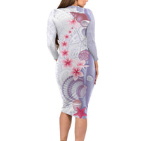 Purple Plumeria Sea Shell Long Sleeve Bodycon Dress Starfish Polynesian Pattern LT01 - Polynesian Pride