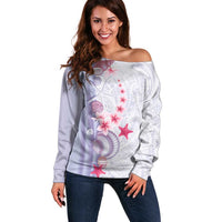 Purple Plumeria Sea Shell Off Shoulder Sweater Starfish Polynesian Pattern LT01 Women Purple - Polynesian Pride