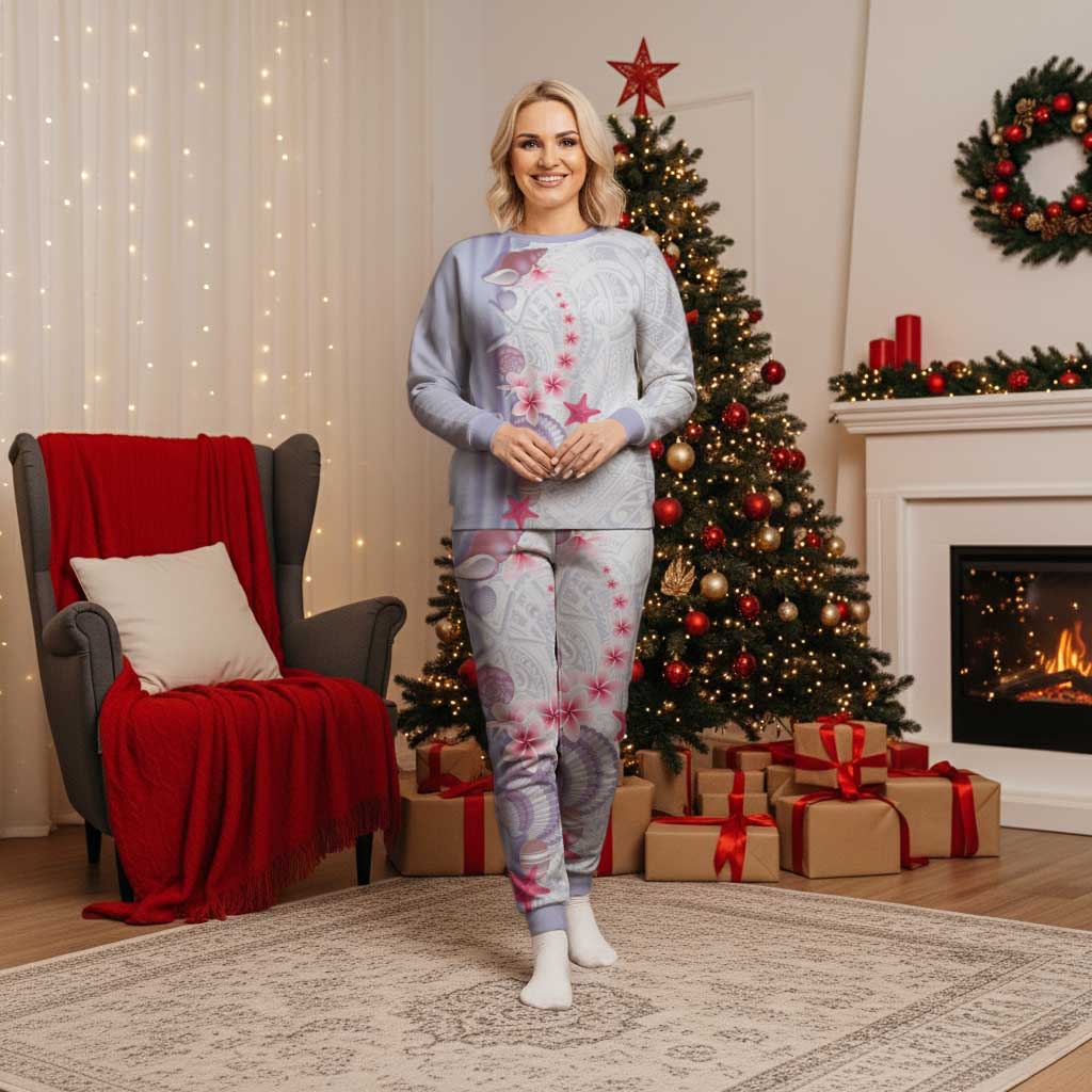 Purple Plumeria Sea Shell Christmas Pajama Set Starfish Polynesian Pattern LT01 Women Purple - Polynesian Pride