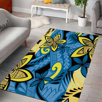 Plumeria Polynesian Pattern Area Rug Unique Fantasy Blue Yellow LT01 - Polynesian Pride