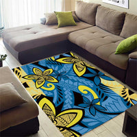 Plumeria Polynesian Pattern Area Rug Unique Fantasy Blue Yellow LT01 - Polynesian Pride