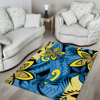 Plumeria Polynesian Pattern Area Rug Unique Fantasy Blue Yellow LT01 - Polynesian Pride