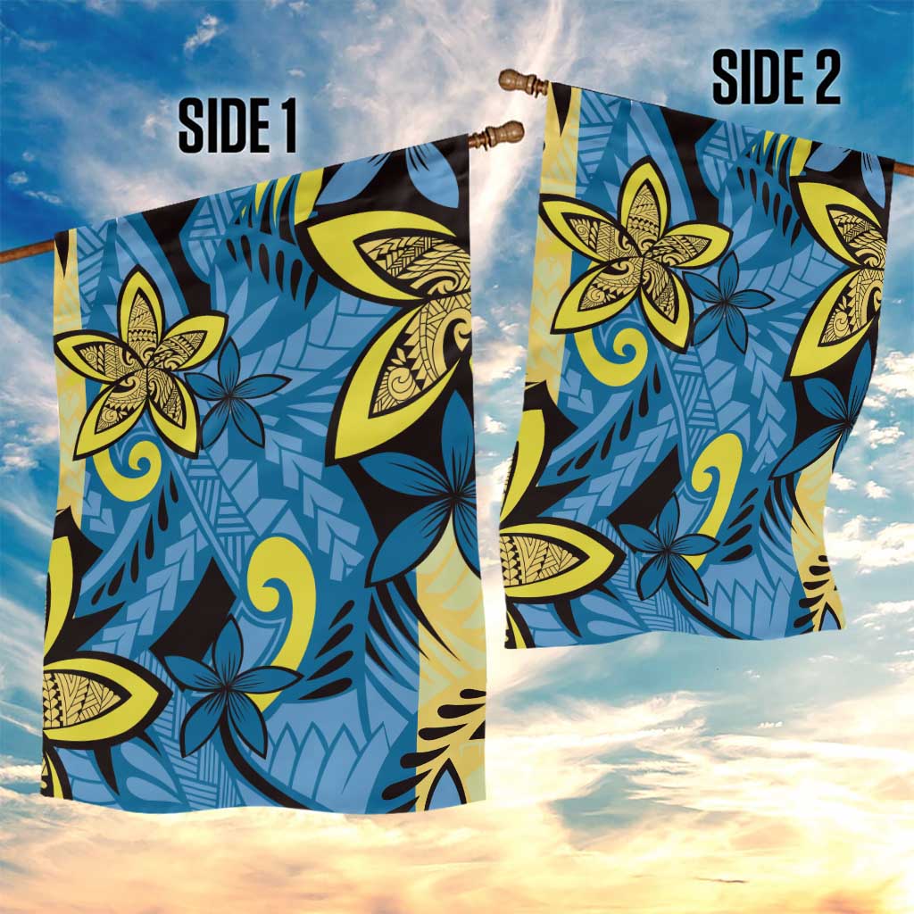 Plumeria Polynesian Pattern Garden Flag Unique Fantasy Blue Yellow LT01 - Polynesian Pride