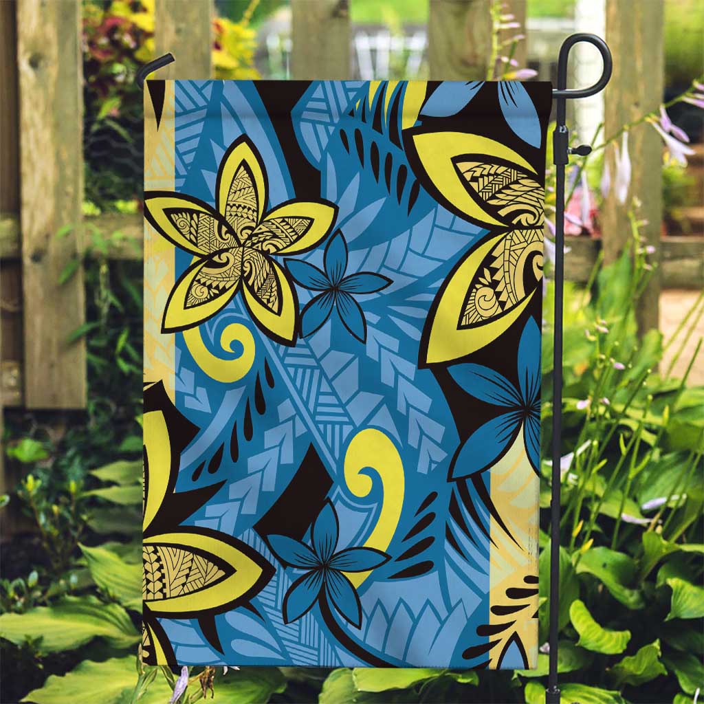 Plumeria Polynesian Pattern Garden Flag Unique Fantasy Blue Yellow LT01 Garden Flag Blue - Polynesian Pride