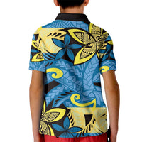 Plumeria Polynesian Pattern Kid Polo Shirt Unique Fantasy Blue Yellow LT01 - Polynesian Pride