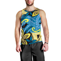 Plumeria Polynesian Pattern Men Tank Top Unique Fantasy Blue Yellow LT01 - Polynesian Pride