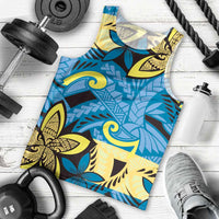 Plumeria Polynesian Pattern Men Tank Top Unique Fantasy Blue Yellow LT01 - Polynesian Pride