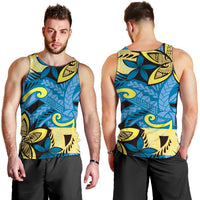 Plumeria Polynesian Pattern Men Tank Top Unique Fantasy Blue Yellow LT01 - Polynesian Pride