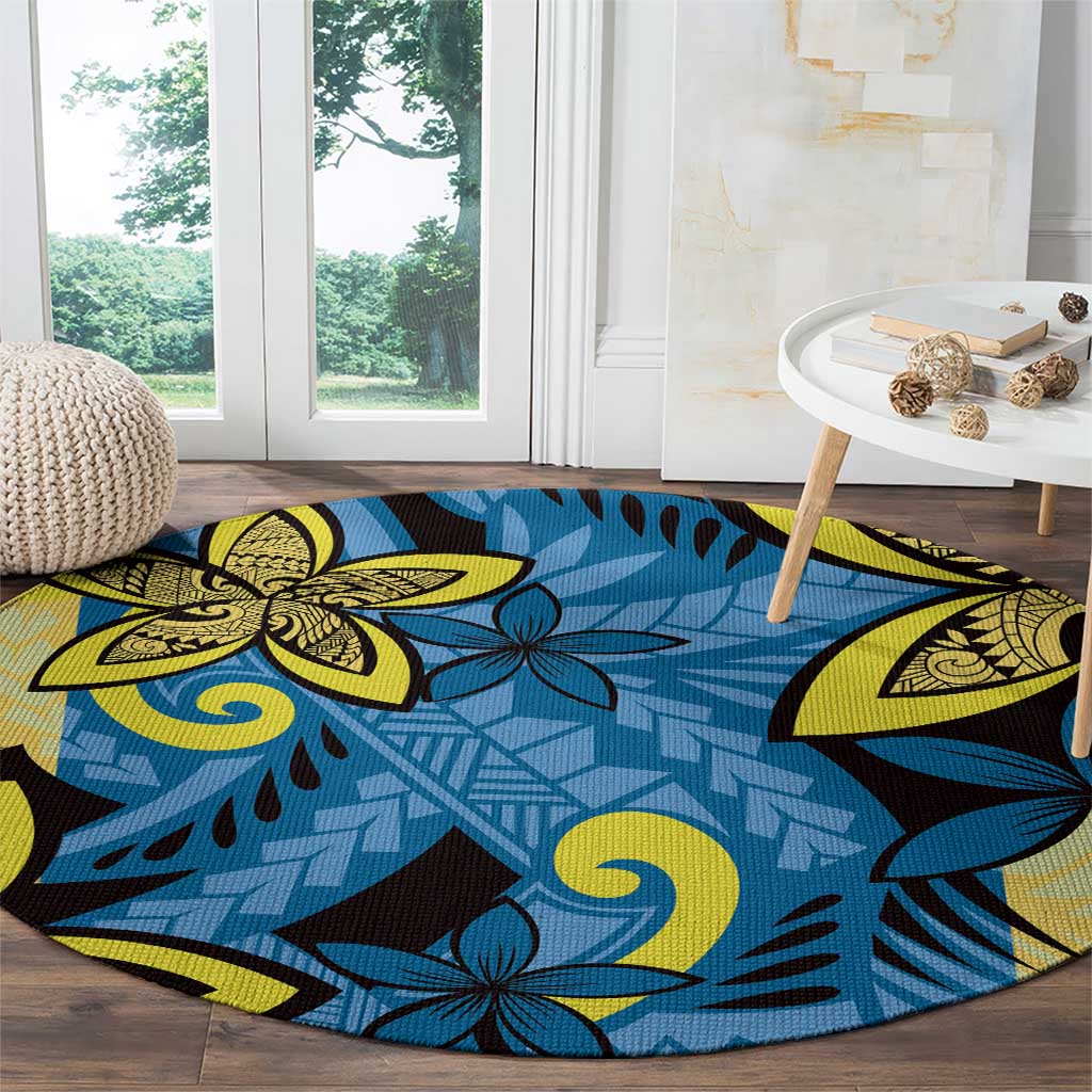 Plumeria Polynesian Pattern Round Carpet Unique Fantasy Blue Yellow LT01 - Polynesian Pride
