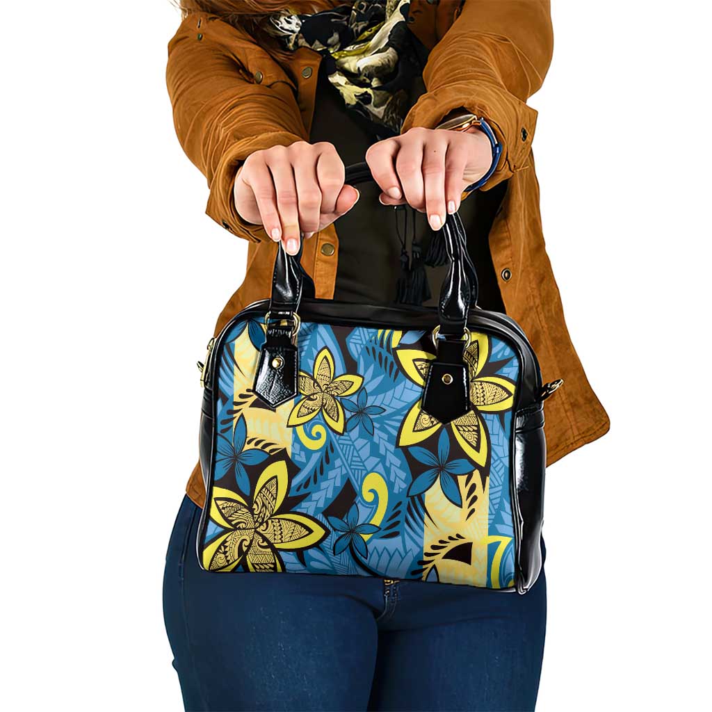 Plumeria Polynesian Pattern Shoulder Handbag Unique Fantasy Blue Yellow LT01 One Size Blue - Polynesian Pride