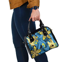 Plumeria Polynesian Pattern Shoulder Handbag Unique Fantasy Blue Yellow LT01 - Polynesian Pride