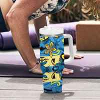 Plumeria Polynesian Pattern Tumbler With Handle Unique Fantasy Blue Yellow LT01 - Polynesian Pride
