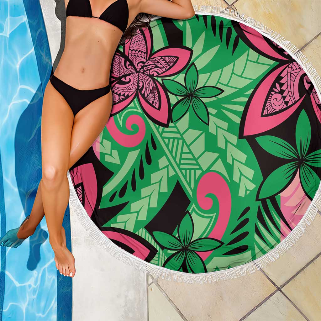 Plumeria Polynesian Pattern Beach Blanket Unique Fantasy Green Pink LT01 - Polynesian Pride