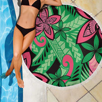 Plumeria Polynesian Pattern Beach Blanket Unique Fantasy Green Pink LT01 - Polynesian Pride