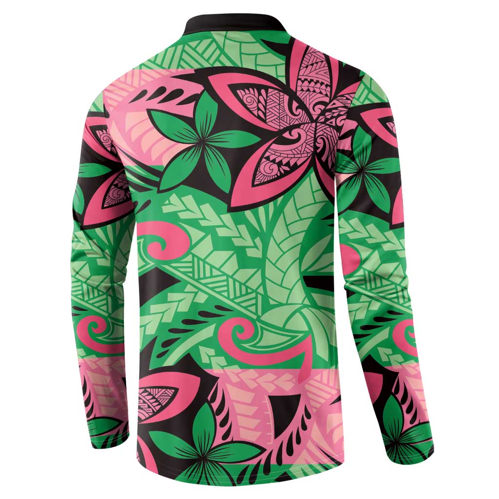 Plumeria Polynesian Pattern Button Sweatshirt Unique Fantasy Green Pink LT01 - Polynesian Pride