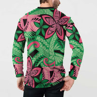Plumeria Polynesian Pattern Button Sweatshirt Unique Fantasy Green Pink LT01 - Polynesian Pride