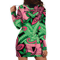 Plumeria Polynesian Pattern Hoodie Dress Unique Fantasy Green Pink LT01 - Polynesian Pride