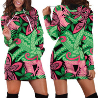 Plumeria Polynesian Pattern Hoodie Dress Unique Fantasy Green Pink LT01 - Polynesian Pride