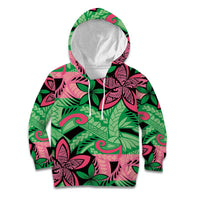 Plumeria Polynesian Pattern Kid Hoodie Unique Fantasy Green Pink LT01 Hoodie Green - Polynesian Pride