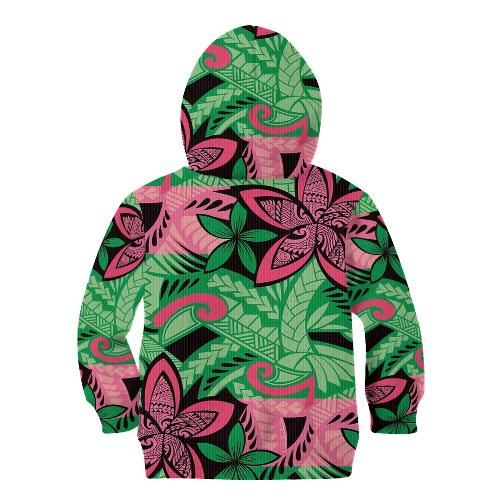 Plumeria Polynesian Pattern Kid Hoodie Unique Fantasy Green Pink LT01 - Polynesian Pride