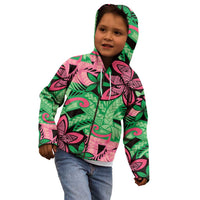 Plumeria Polynesian Pattern Kid Hoodie Unique Fantasy Green Pink LT01 - Polynesian Pride