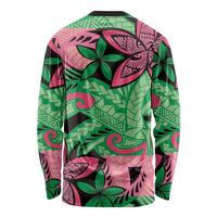 Plumeria Polynesian Pattern Long Sleeve Shirt Unique Fantasy Green Pink LT01 - Polynesian Pride