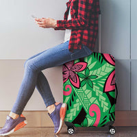 Plumeria Polynesian Pattern Luggage Cover Unique Fantasy Green Pink LT01 - Polynesian Pride