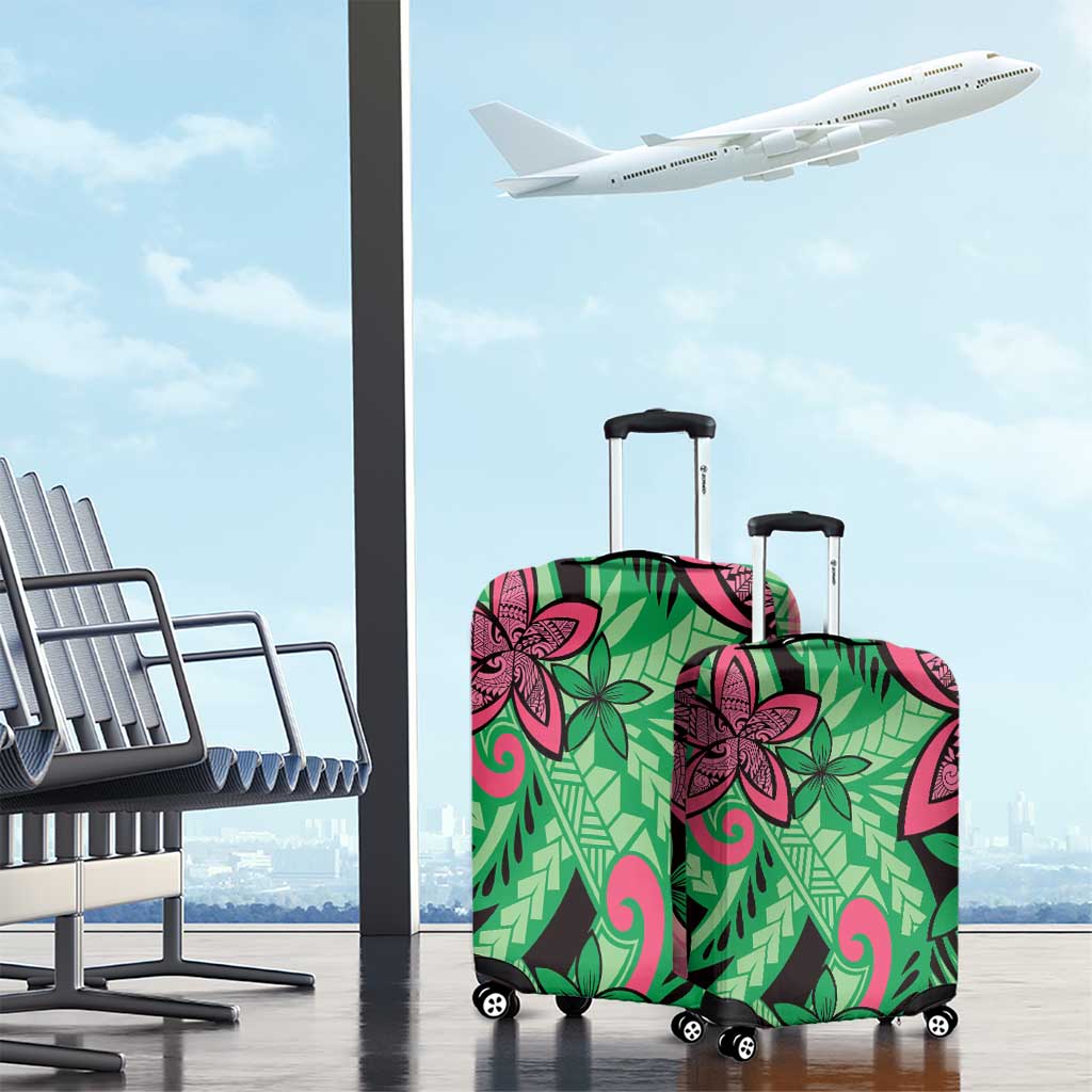 Plumeria Polynesian Pattern Luggage Cover Unique Fantasy Green Pink LT01 - Polynesian Pride