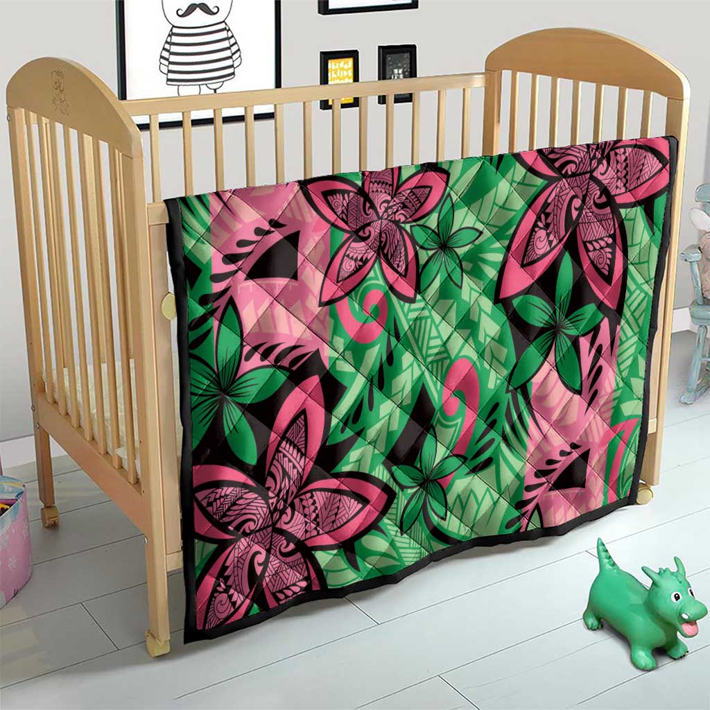 Plumeria Polynesian Pattern Quilt Unique Fantasy Green Pink LT01 - Polynesian Pride