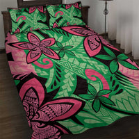 Plumeria Polynesian Pattern Quilt Bed Set Unique Fantasy Green Pink LT01 Green - Polynesian Pride