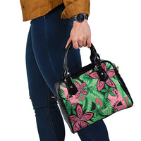 Plumeria Polynesian Pattern Shoulder Handbag Unique Fantasy Green Pink LT01 - Polynesian Pride