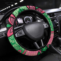 Plumeria Polynesian Pattern Steering Wheel Cover Unique Fantasy Green Pink LT01 Universal Fit Green - Polynesian Pride