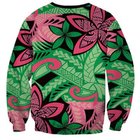 Plumeria Polynesian Pattern Sweatshirt Unique Fantasy Green Pink LT01 - Polynesian Pride