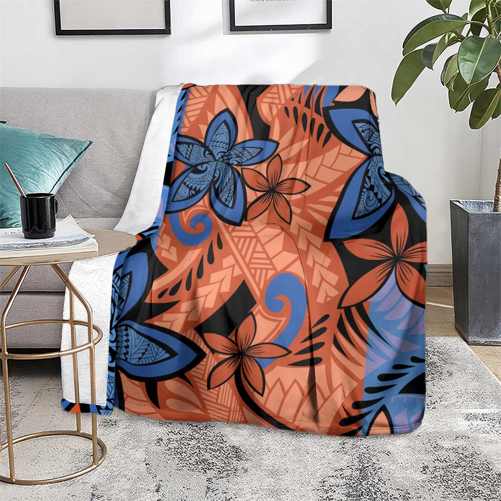Plumeria Polynesian Pattern Blanket Unique Fantasy Orange Blue LT01 - Polynesian Pride
