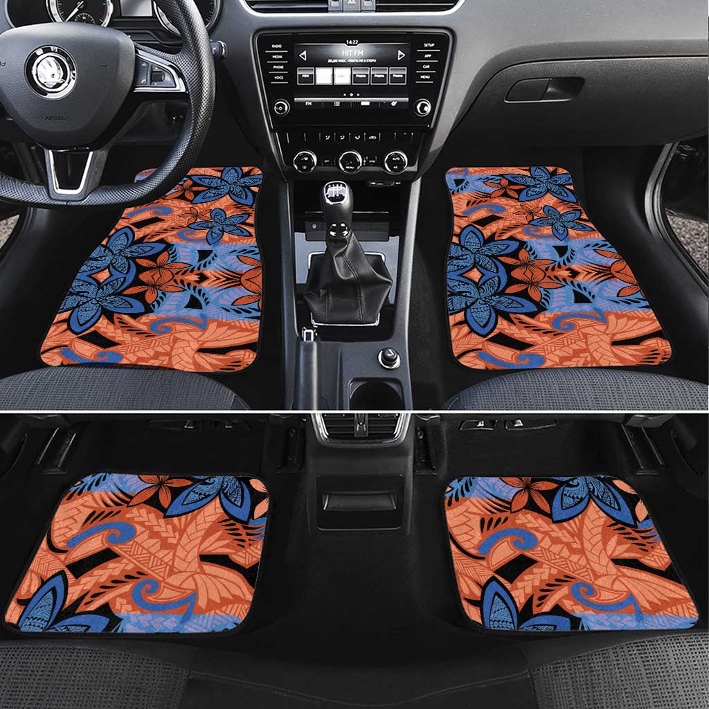 Plumeria Polynesian Pattern Car Mats Unique Fantasy Orange Blue LT01 Set 4pcs Orange - Polynesian Pride