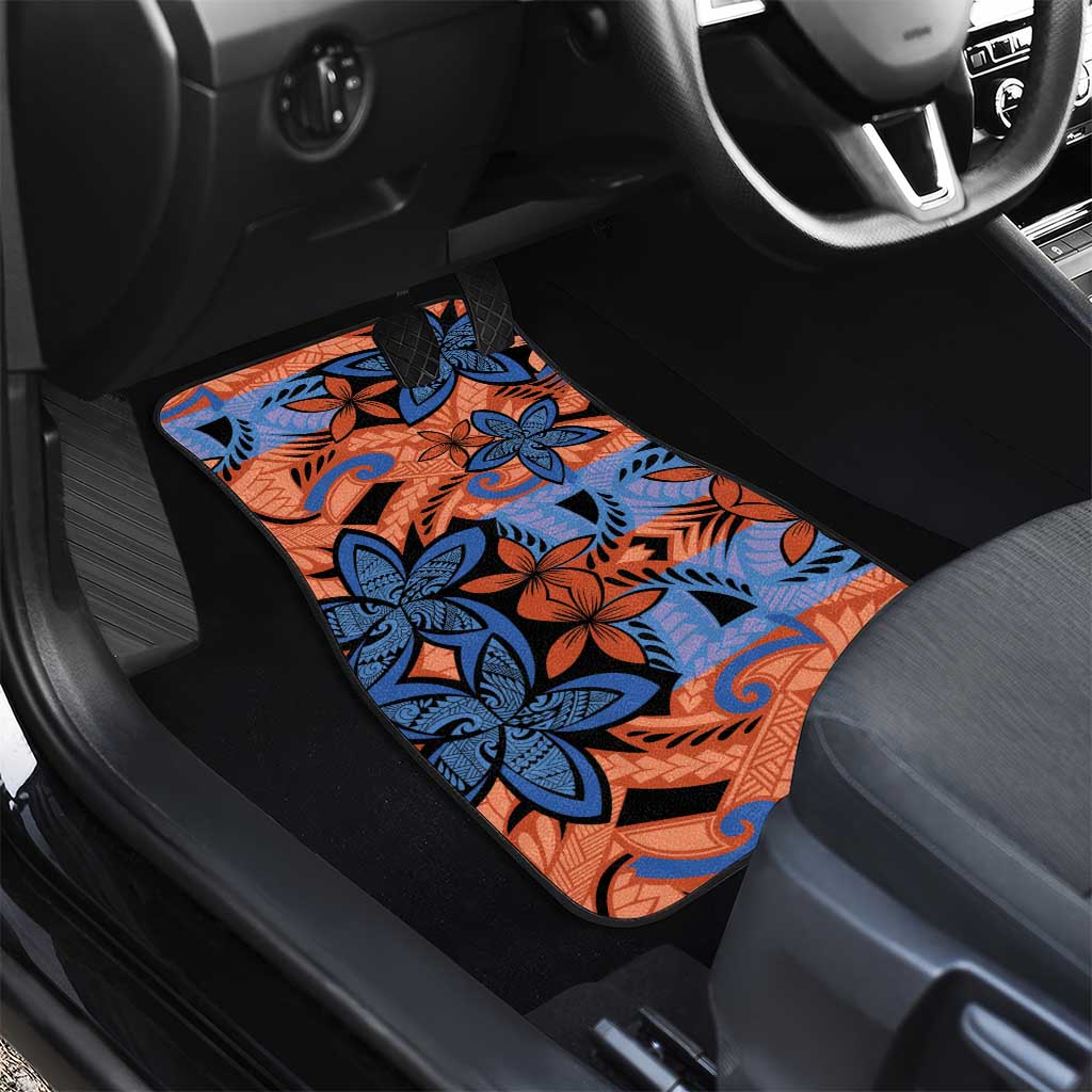 Plumeria Polynesian Pattern Car Mats Unique Fantasy Orange Blue LT01 - Polynesian Pride