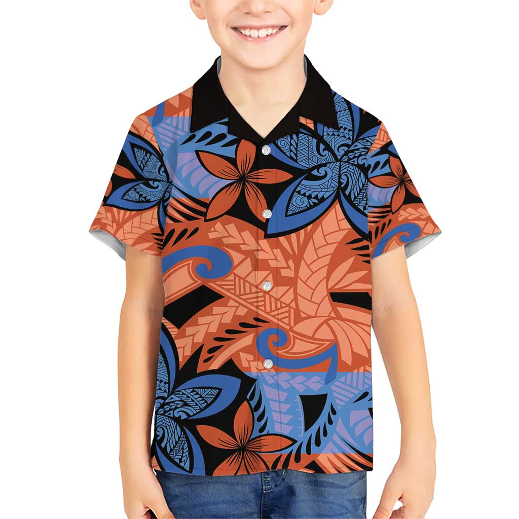 Plumeria Polynesian Pattern Hawaiian Shirt Unique Fantasy Orange Blue LT01 - Polynesian Pride