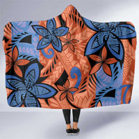 Plumeria Polynesian Pattern Hooded Blanket Unique Fantasy Orange Blue LT01 One Size Orange - Polynesian Pride
