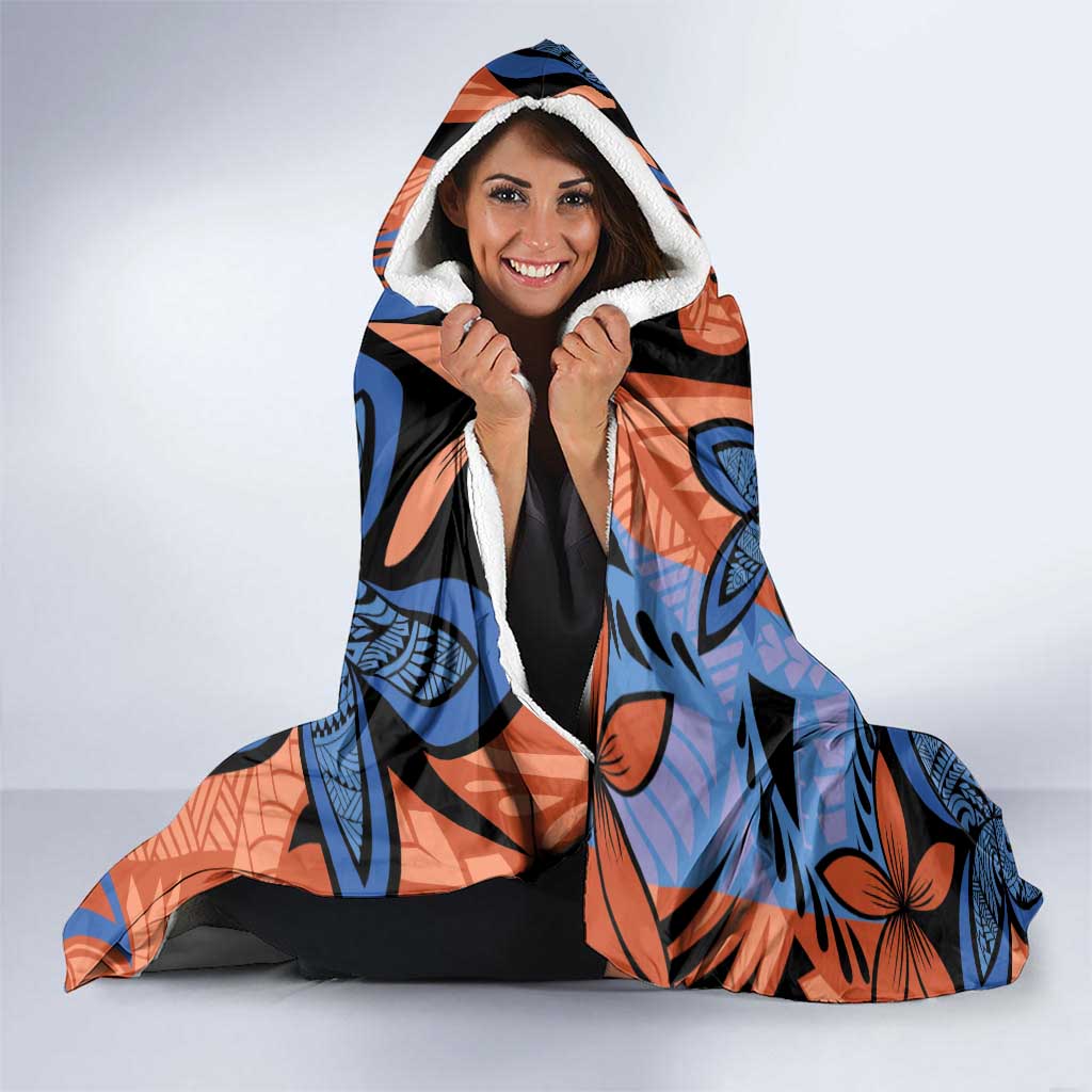 Plumeria Polynesian Pattern Hooded Blanket Unique Fantasy Orange Blue LT01 - Polynesian Pride