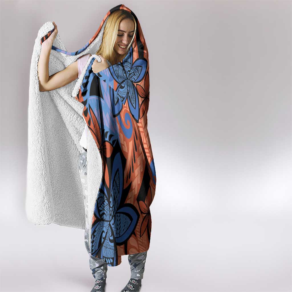 Plumeria Polynesian Pattern Hooded Blanket Unique Fantasy Orange Blue LT01 - Polynesian Pride