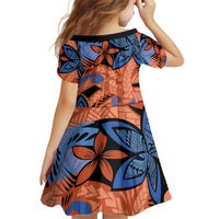 Plumeria Polynesian Pattern Kid Short Sleeve Dress Unique Fantasy Orange Blue LT01 - Polynesian Pride