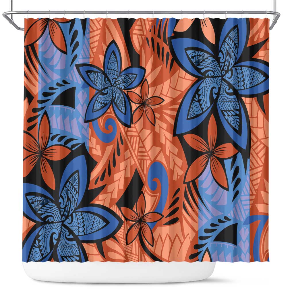 Plumeria Polynesian Pattern Shower Curtain Unique Fantasy Orange Blue LT01 Orange - Polynesian Pride