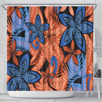 Plumeria Polynesian Pattern Shower Curtain Unique Fantasy Orange Blue LT01 - Polynesian Pride