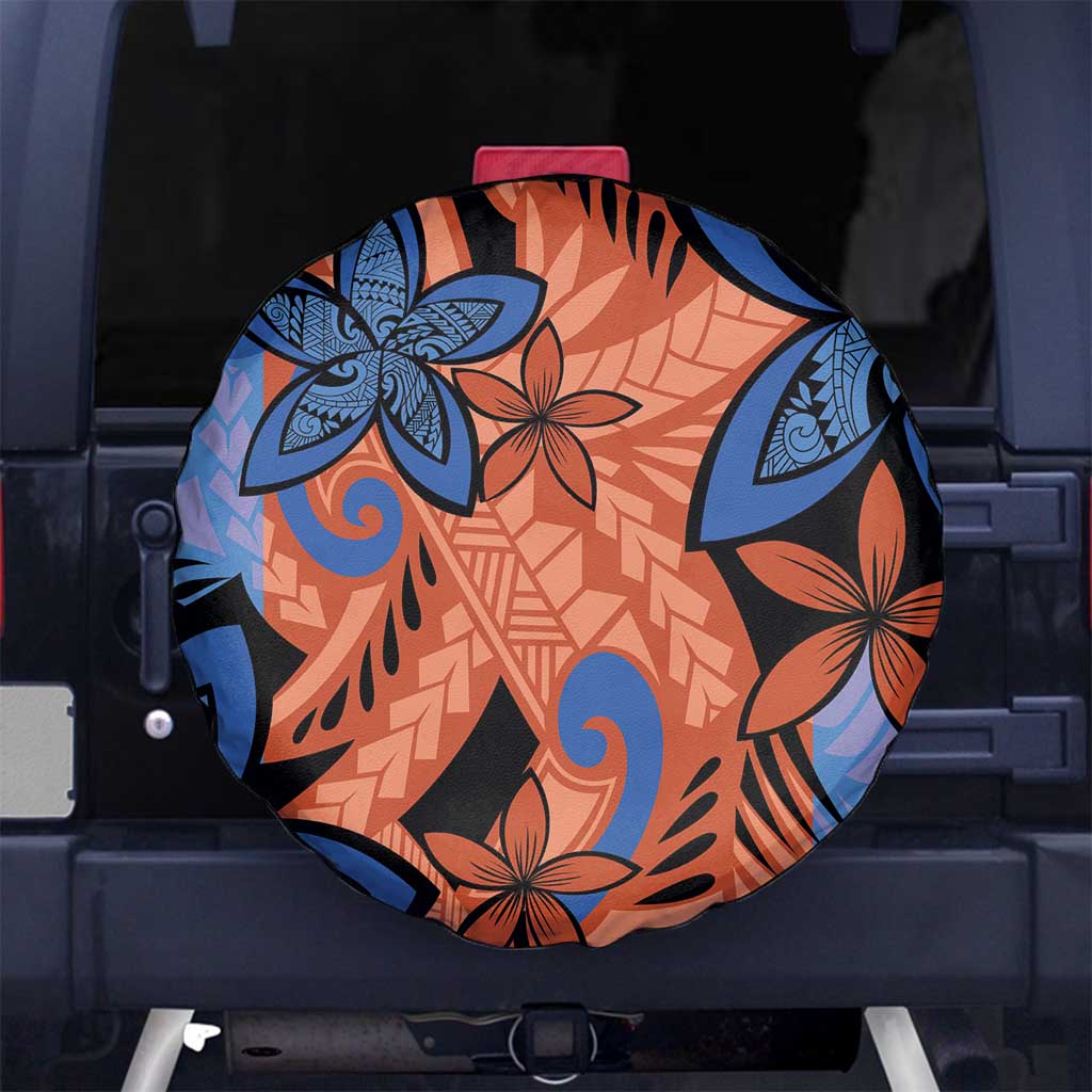 Plumeria Polynesian Pattern Spare Tire Cover Unique Fantasy Orange Blue LT01 No hole Orange - Polynesian Pride