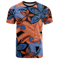 Plumeria Polynesian Pattern T Shirt Unique Fantasy Orange Blue LT01 Orange - Polynesian Pride