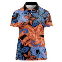 Plumeria Polynesian Pattern Women Polo Shirt Unique Fantasy Orange Blue LT01 Female Orange - Polynesian Pride