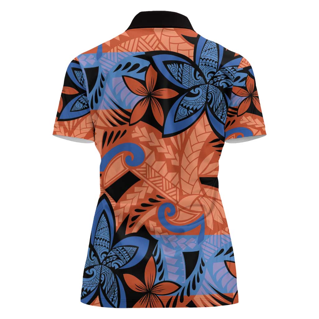Plumeria Polynesian Pattern Women Polo Shirt Unique Fantasy Orange Blue LT01 - Polynesian Pride